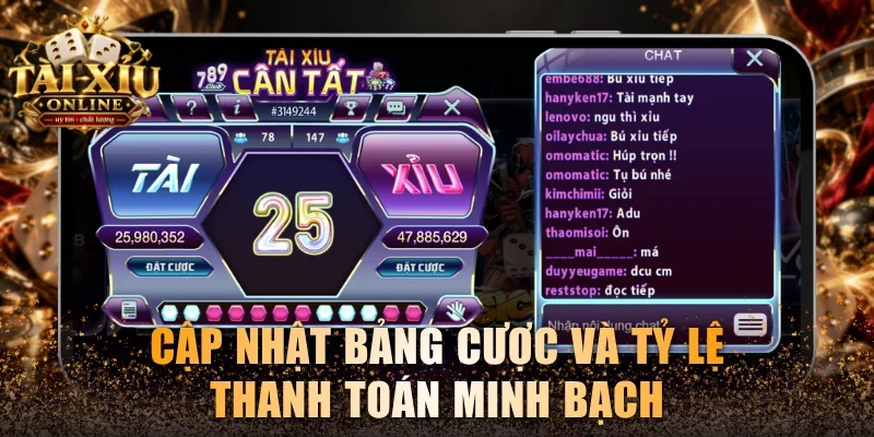 Cập nhật bảng cược và tỷ lệ thanh toán minh bạch