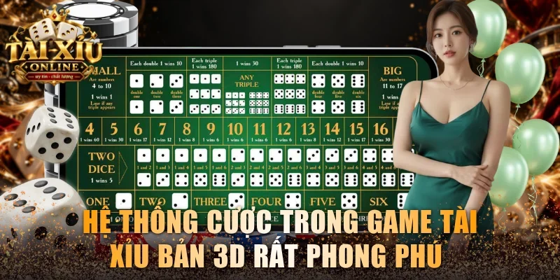 Hệ thống cược trong game Tài xỉu bản 3D rất phong phú